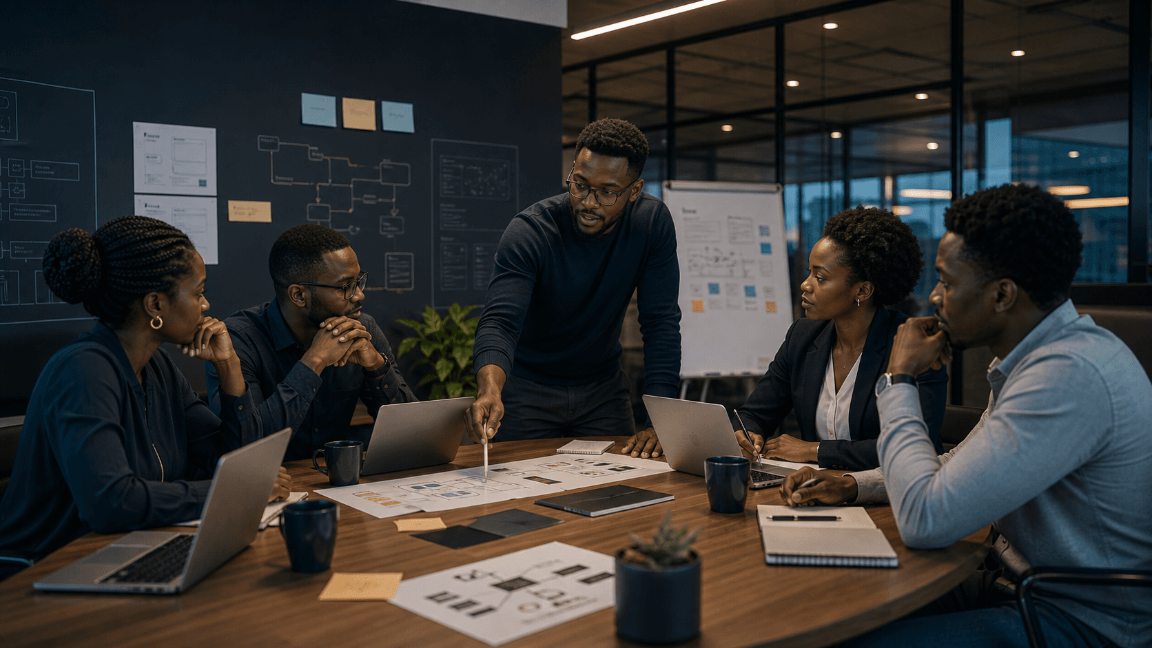 African technology team reviewing product strategy and delivery roadmap